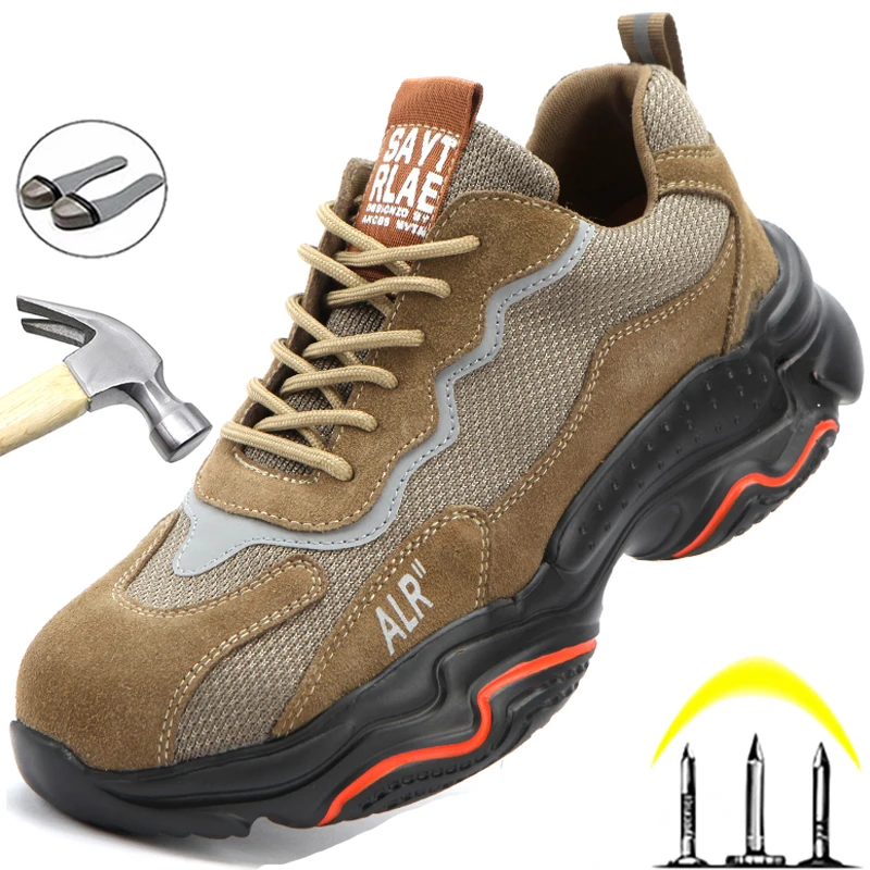 

Lightweight Men Safety Shoes Steel Toe Cap Work Shoes Puncture-Proof Security Work Sneakers Anti-smash Protective Shoes Nice