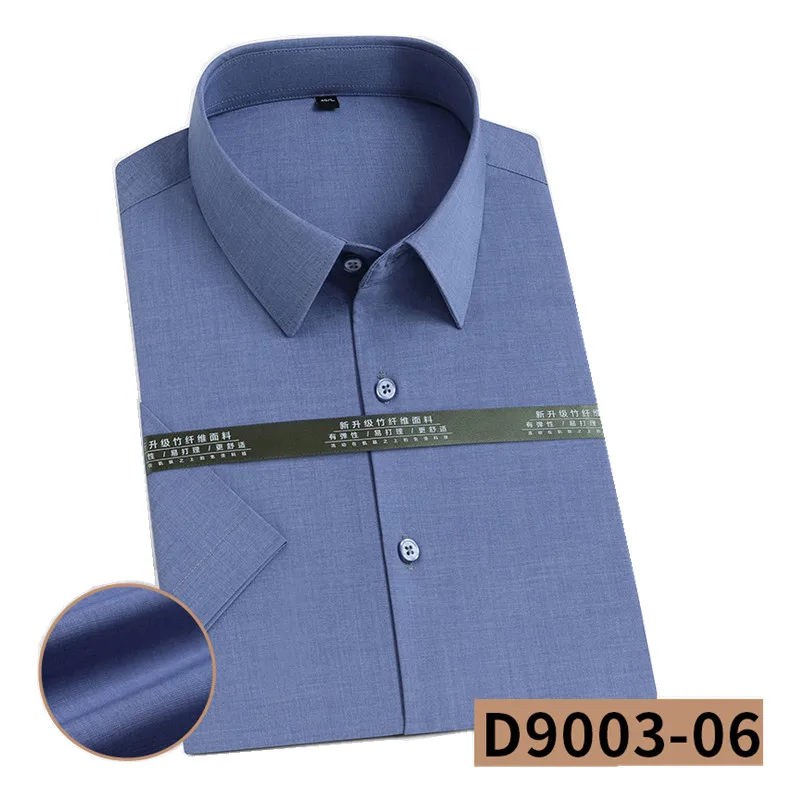 2021 New Summer Men Shirt Short Sleeve Anti-Shrink Solid Color Work Business Casual Bamboo Turn-Down Collar Cotton Feeling DA522