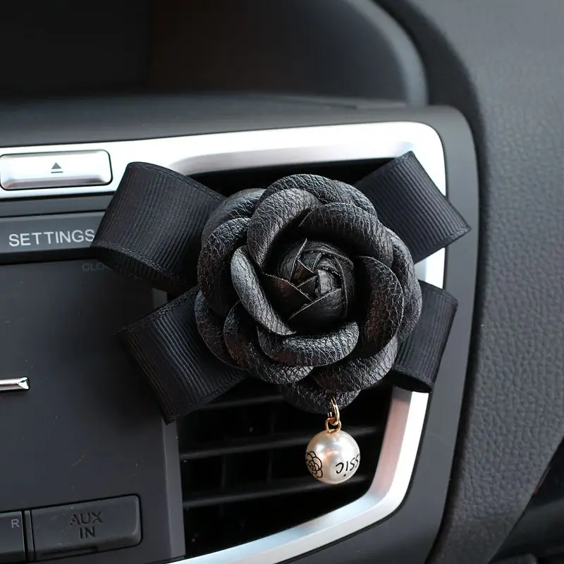 Charming Pearl Camellia Flower Car Air Freshener Outlet Vent Clip Car Perfume Diffuser Ornaments Accessories for Female Girls