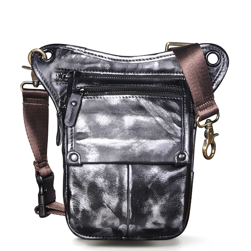 Crazy horse leather men multi-função design pequeno saco do mensageiro moda cinto de viagem pacote cintura gota perna bolsa masculino 211-4-d