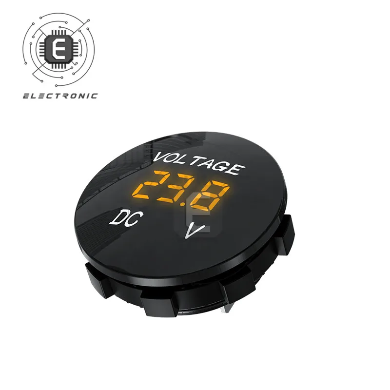 Mini probador de voltaje redondo impermeable, voltímetro de motocicleta, pantalla Digital LED de 3 dígitos, CC de 12V