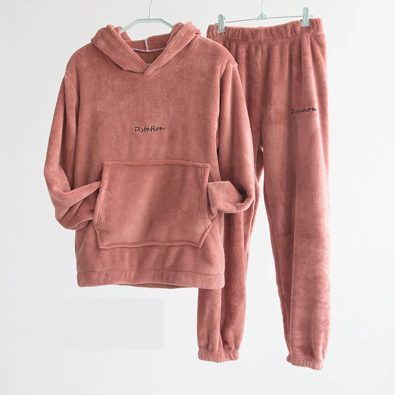 

Warm Flannel Pajamas for Women Pyjama Sets Autumn Winter Pijamas Casual Homewear Suit Hooded Top Trousers Two Piece set