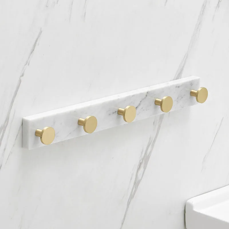 Black/White Marble Bathroom Coat Hook Wall Mounted Hanger Robe Hook Brushed Gold Rows HookBathroom Hardware