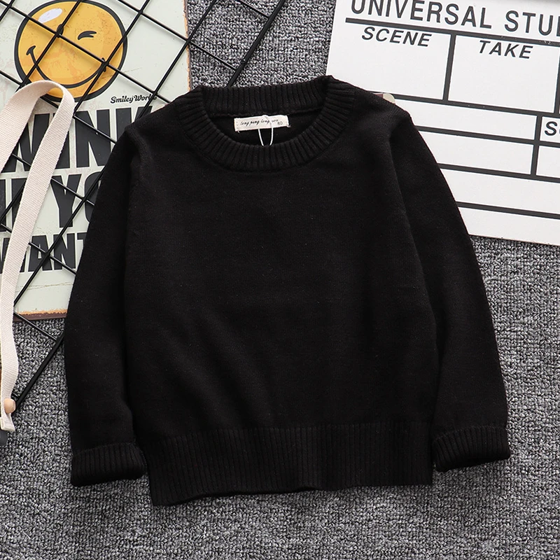 Autumn Winter Kids Boys Girls Pure Color Long Sleeve Knit Sweater Children Clothing Baby Kids Top Boys Girls Pullover Sweaters