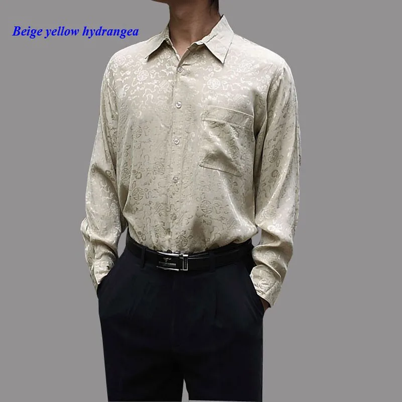 OEM silk shirts,100% silk male long-sleeve shirts,19 momme of pure silk jacquard casual shirt men,with gift mask