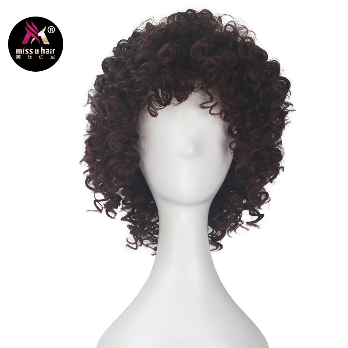 Короткие пушистые афро-волосы Miss U Hair темно-коричневые синтетические волосы аниме косплей Смешные парики унисекс для мужчин женщин мужчин