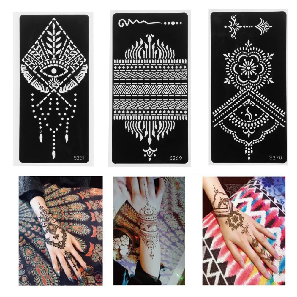 Mehndi Phong Cách Ấn Độ Henna Tattoo Stencil Tạm Thời Cánh Tay Hình Xăm Tự Làm Nghệ Thuật Thân Thể Dán Tiêu Bản Cưới Tranh Henna Bộ Dụng Cụ