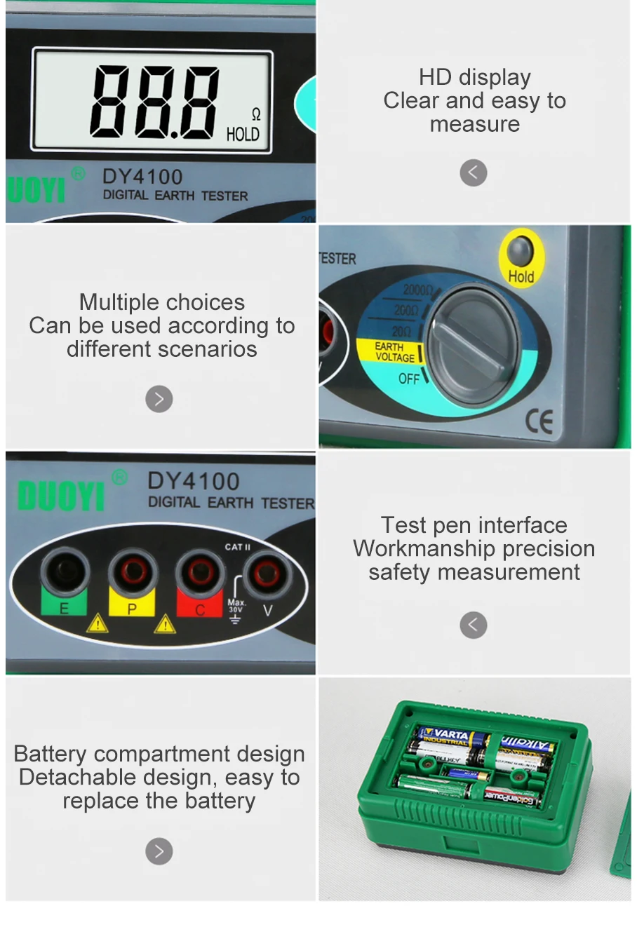 DUOYI Erdungswiderstandsmessgerät 0-2000 Ohm Echtes Digitales Megohmmeter Erdwiderstandsmessgerät DY4100 – Detail 18