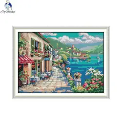 DIY seaside landscape coffee house pattern cross stitch kits 11CT 14CT canvas needle and thread embroidery set home decoration