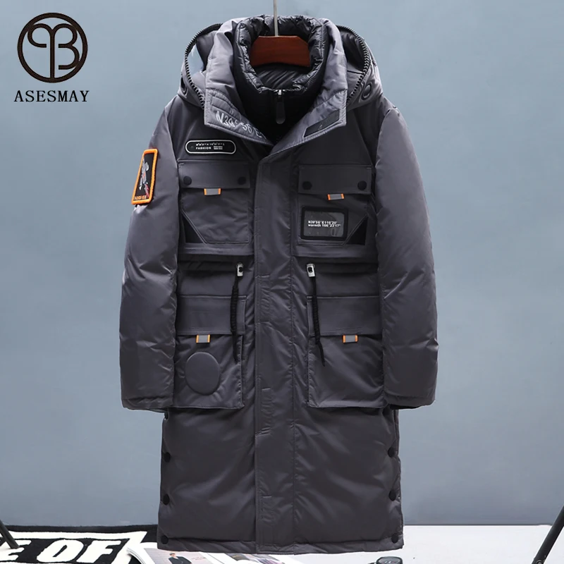 Asesmay 2020 New Arrival Men Down Jacket Long Thicken Warm Winter Coat Hooded Quality Male Brand Parkas For Lovers Clothing