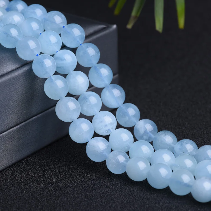 Natural Healing Stone High Quality Aquamarines Loose Round Beads Blue Quartz Crystal Aquamarines for Jewelry Making 4/6/8/10mm