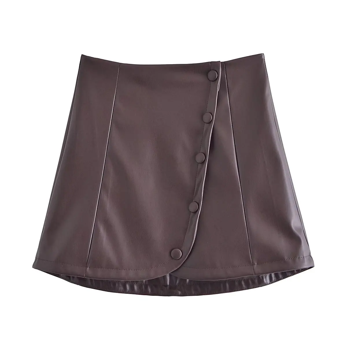 Nieuwe Mode Vrouwen Herfst Winter Pu Faux Leer Rokken Lady Hoge Taille A-lijn Boven De Knie Mini Korte Leren Rok Met knop