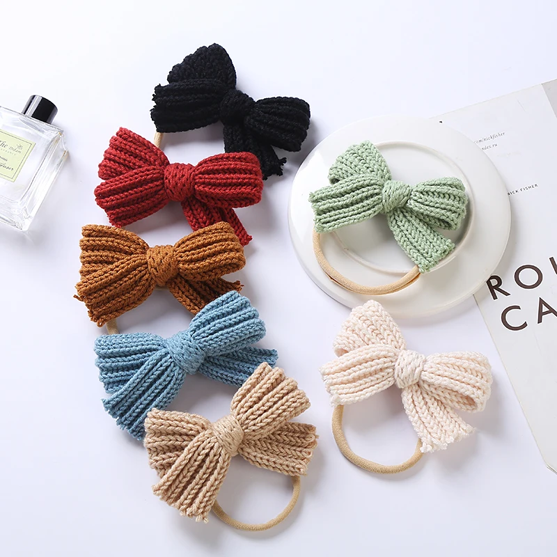 36pc/lot 2021 New Cute Crochet Bows Nylon Baby Headband Girls Wool Knitted Hair Bow Nylon Headbands,Kid Girls Knotbow Hair Clips