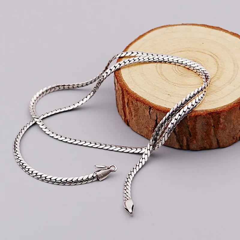 BOCAI New 100% S925 Silver Jewelry Accessories Side Anake Bone Fashion Men's Necklace Trendy Sweater Chain Holiday Gifts