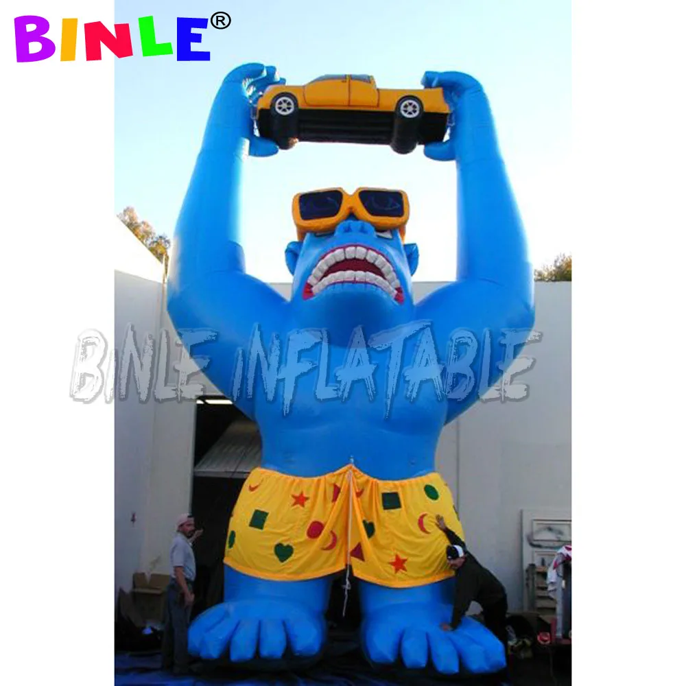 Advertising cartoon 10meters red inflatable gorilla  chimpanzee with sunglasses car n custom logo printed for promotion