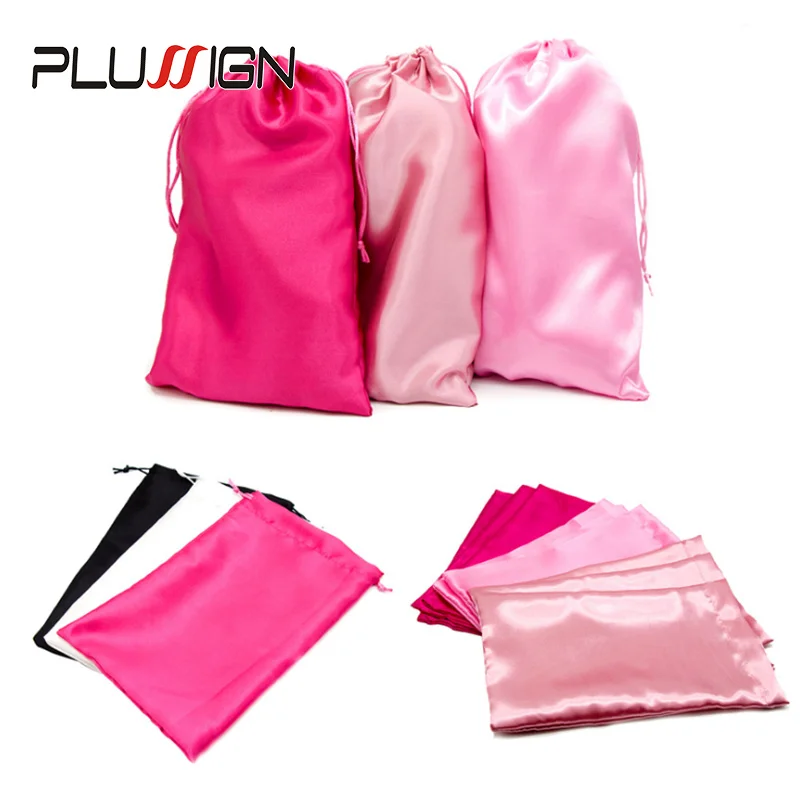 Bolsas de almacenamiento de satén para uso doméstico y en salón, bolsas de peluca de satén de 10x13,8 pulgadas, bolsa de peluca de seda suave negra y rosa para herramientas de embalaje de peluca de pelo