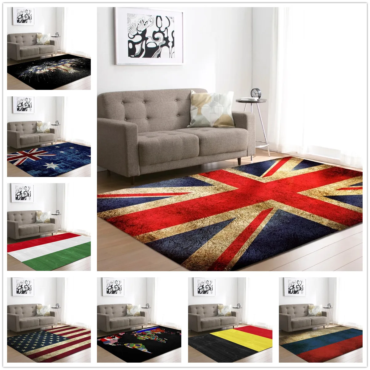 American Flag Living Room Carpet Russia UK Country Flag Bedroom Area Rug Kitchen Rug Coffee Table Floor Mat Anti Slip Home Decor