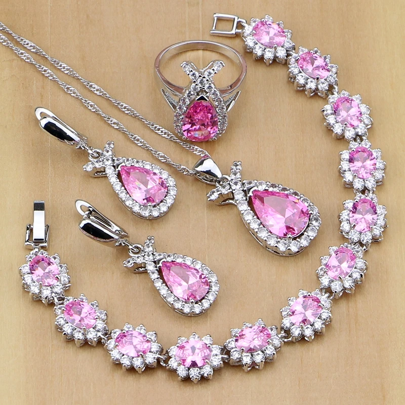 

Fish Shape Silver 925 Jewelry Sets Natural Pink Cubic Zirconia For Women Party Europeans and Americans Necklace Set