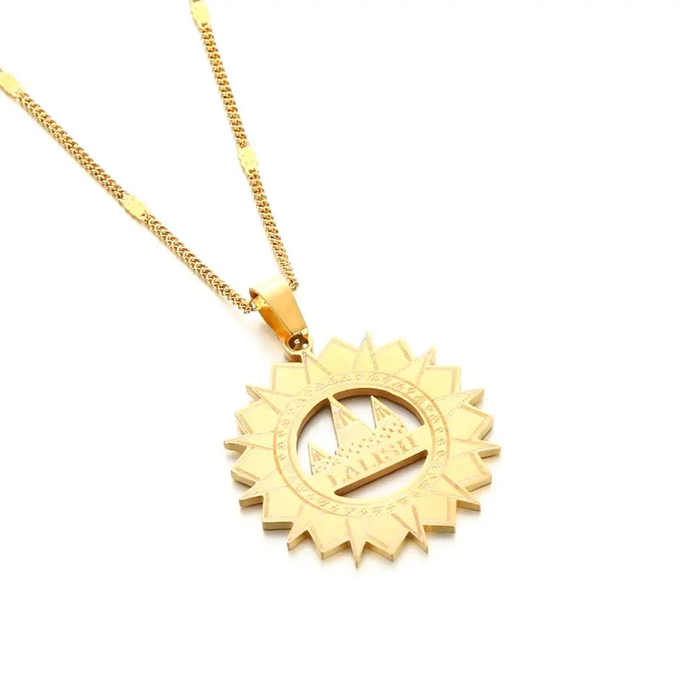 Stainless Steel Gold Color Lalish Pendant Necklace Yezidi Faith Pilgrimage Chain Jewelry