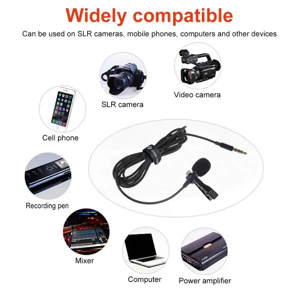 3.5mm Jack Mini Portable Clip Tie Lavalier Microphone for Laptop Mobile Phone 1.5m Live Audio Mic Bracket Vocal Lapel Microphone