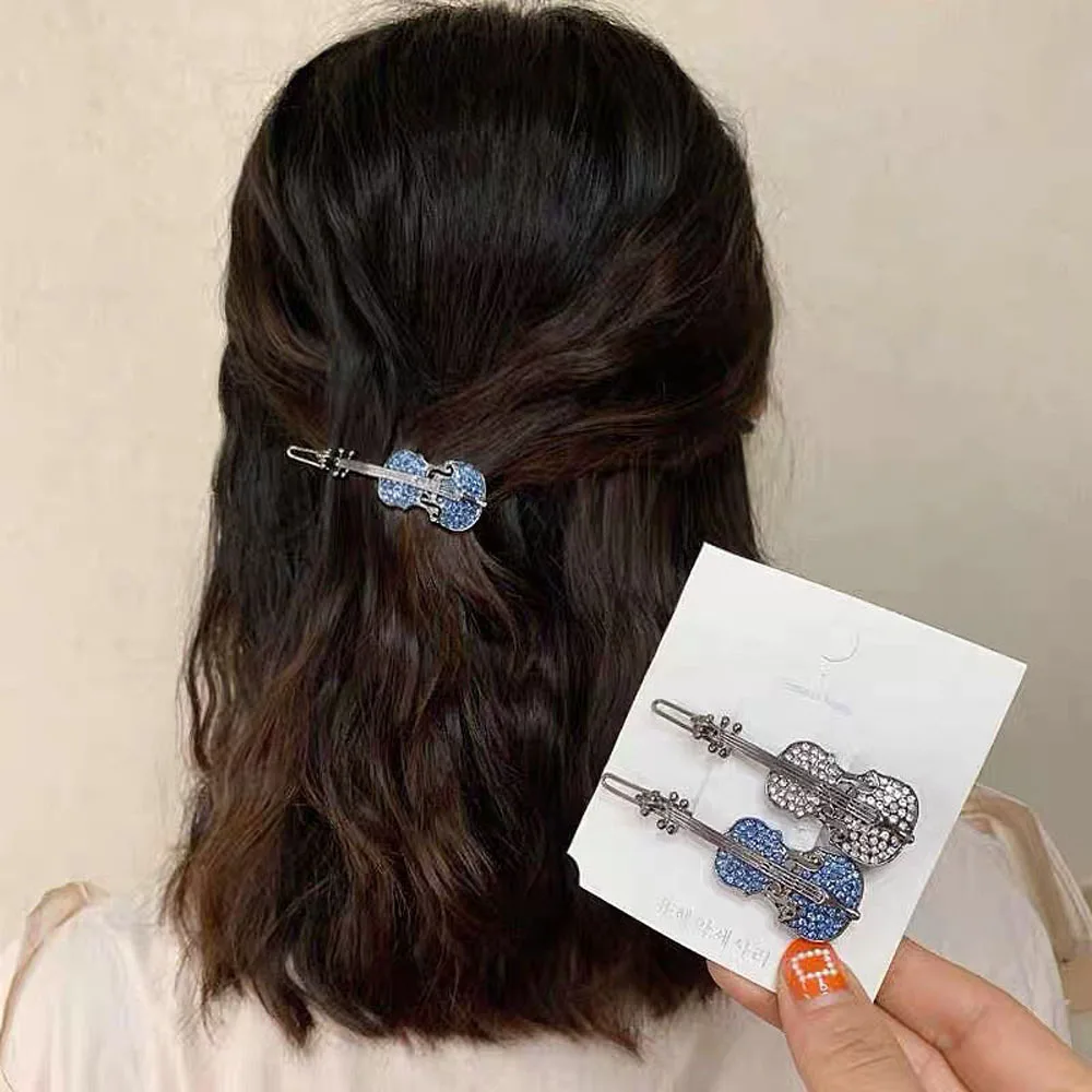 1Pc Hair Clip Korean Violin Hair Clip Sweet Hairpins Cute Crystal Rhinestone Headwear Clips Barrette Hair Accessories