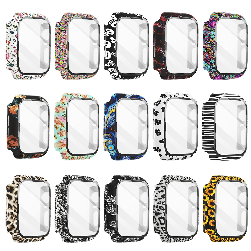 Glass+Case for Apple Watch 44mm 40mm 42mm 38mm,Full Cover Hard PC Bumper Protective Frame for iWatch Series SE/6/5/4/3/2/1