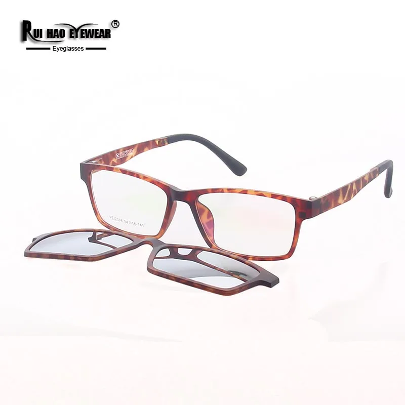 Rectangle Optical Eyeglasses Frame Rui Hao Eyewear Unisex Prescription Glasses Frames Magnetic Polarized Clip on Sunglasses 2076