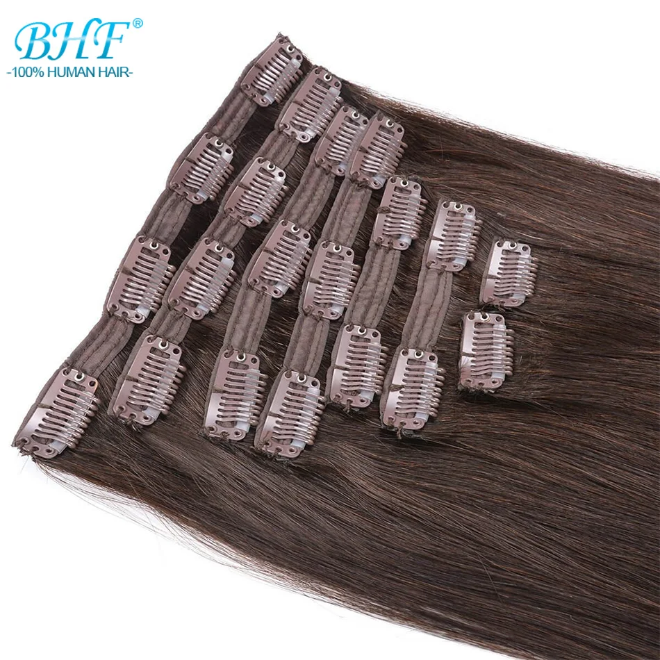 BHF Blonde Clip in Human Hair Extensions Double Weft 100% Remy European Straight Natural Clip ins Hairpiece