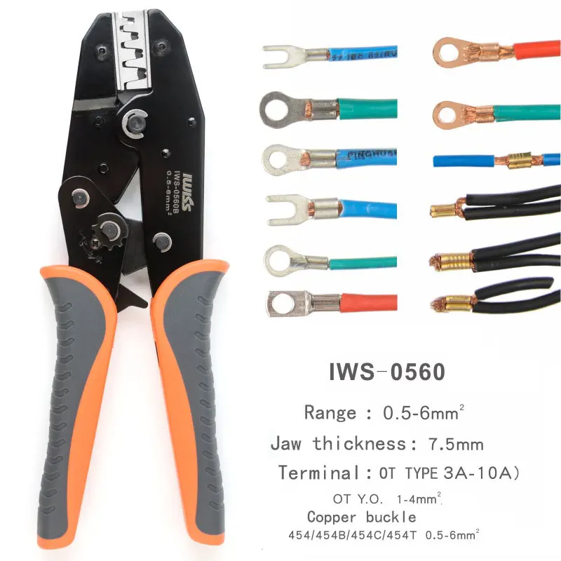 IWISS-Crimping Alicate Ferramentas para Crimp, Terminais de Fivela, Tipo U Fio De Cobre Em Forma, 20-10AWG, 0, 5-6 mm2, 454A, 454B, 454C, IWS-0560