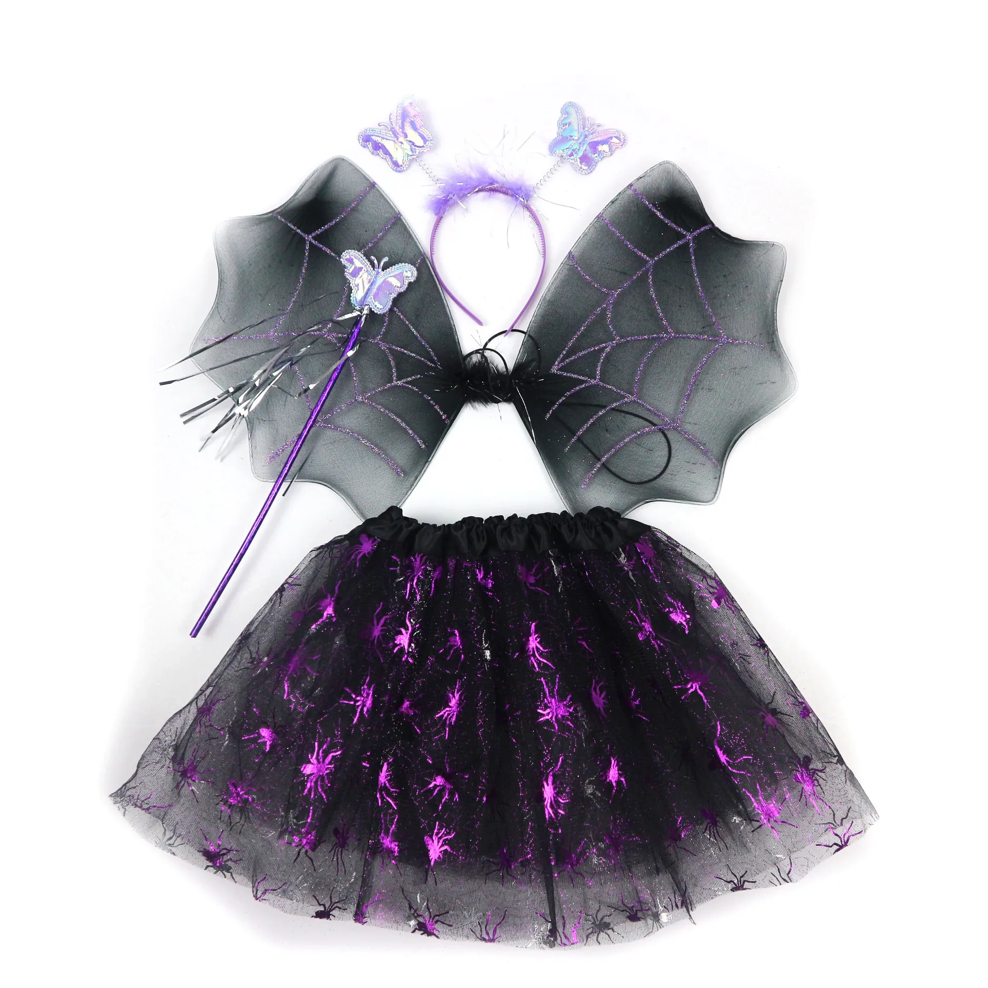 Christmas red purple spider skirt wings TUTU girls headband  suit mesh wing magic wand   Cosplay Halloween