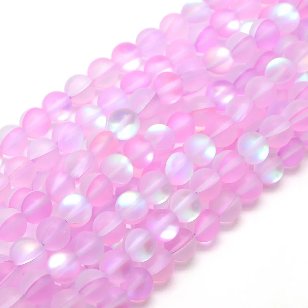 5 Strand Frosted Synthetic Moonstone Round Beads 6mm 8mm 10mm 12mm Half AB Color Plated Bead Strands for jewelry DIY making