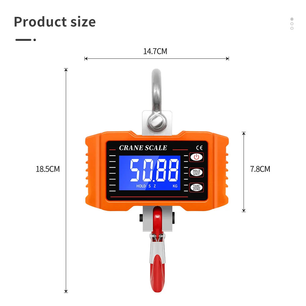 Digital Scale 500kg/1000 lb Crane Scale Industrial Heavy Duty High Accuracy Electronic Hook Hanging Scale OCS-05-S Balance 50%