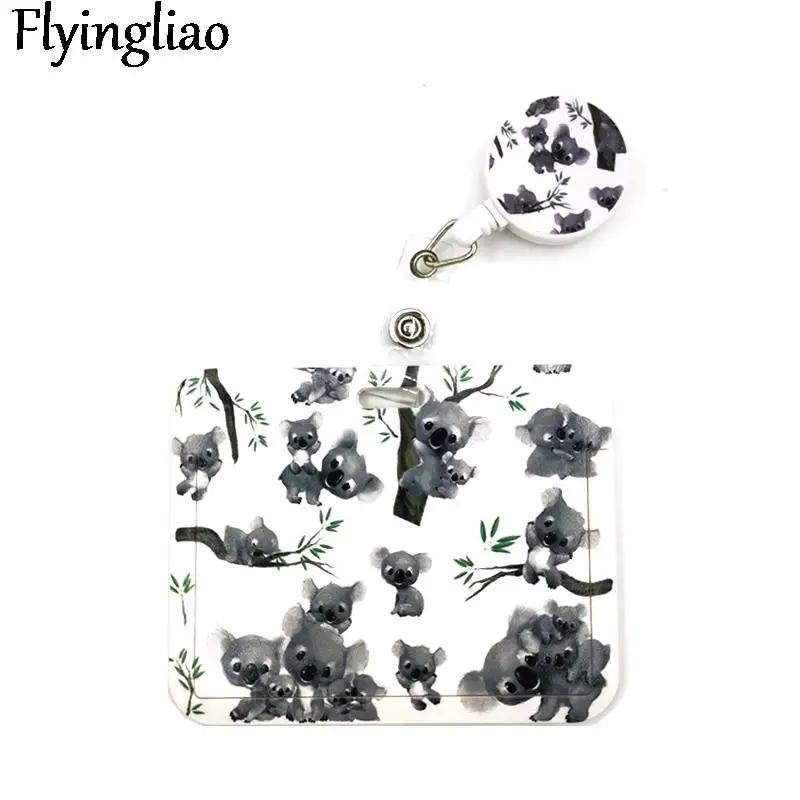 Cute Animal Koala Lovely Card Holder Women Men Business Lanyard Badge Card Case  Card Cover Lanyard ID Name Card Holder Bags