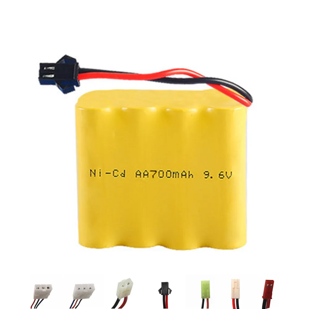 Batería NiCD de 9,6 v y 700mah para coche de juguete Rc, Robot, barco, pistola, tanques, trenes, piezas de repuesto ni-cd, AA, 9,6 v, batería recargable, enchufe SM, 1 pieza