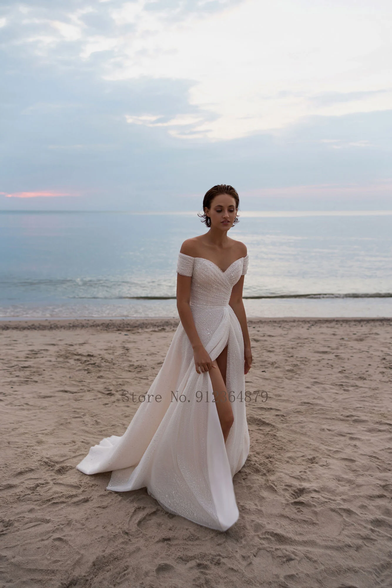 Vestidos de novia sin hombros con lentejuelas brillantes, línea A, Espalda descubierta, escote corazón, sin mangas, Princesa, para banquete, graduación