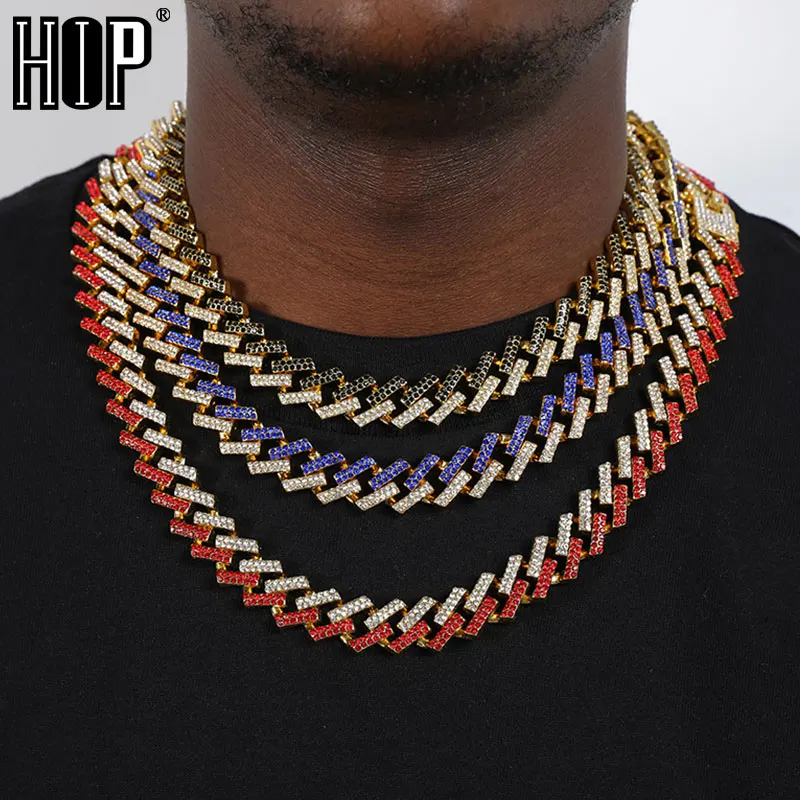 Hip Hop 15MM Bling Iced Out Miami Zircon Cuban Full Pave Rhinestone Men's Necklace Necklaces For Men Jewelry