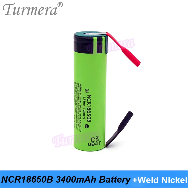 Turmera 3.6V 18650 3400mAh NCR18650B Battery Soldering Nickel for 12V 14.4V 18V 21V 25V Electric Drill Screwdriver Batteries Use