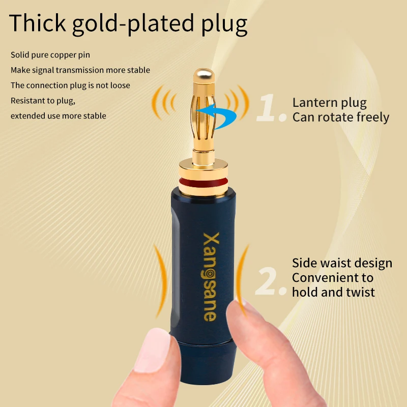Xangsane-Banhado a ouro Sapphire Banana Plug, amplificador de alto-falante, decder conector, acessórios DIY fio, cobre puro, XS-6001Au, 4Pcs