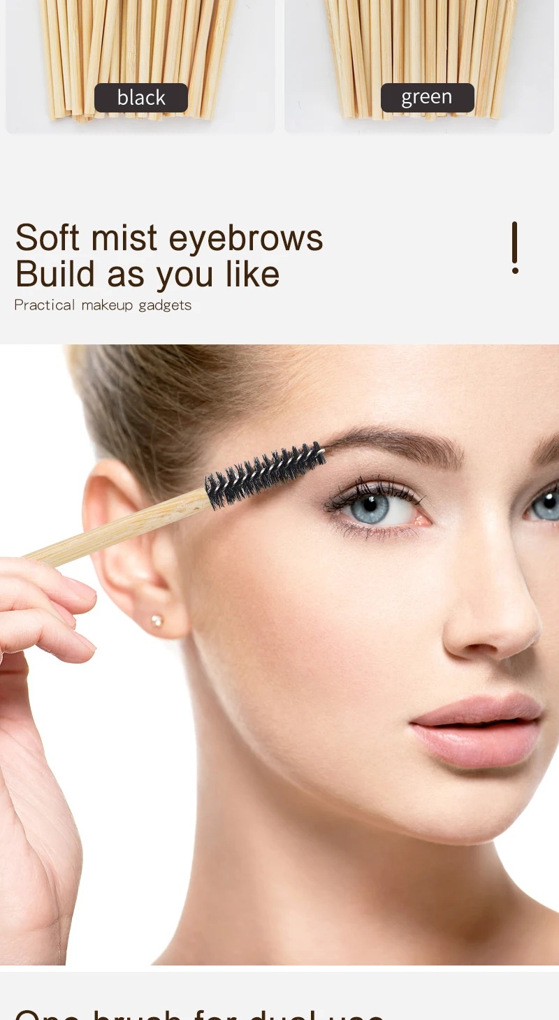 50Pcs Lash Pinsel Einweg Applikatoren Wimpern Verlängerung Pinsel Make-Up Liefert Werkzeug Bambus Griff Micro Spoolie Augenbraue Pinsel – Detail 4