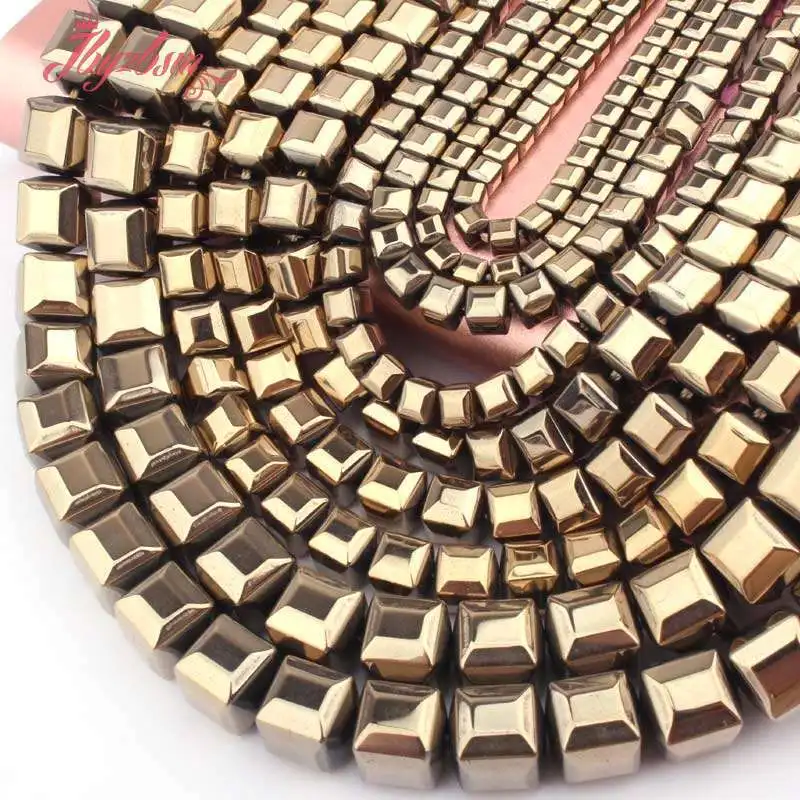 Natural Hematite Pyrite Color Faceted Cube 4/6/8mm Stone Bead For DIY Necklace Bracelet Earring Woman Jewelry Making Strand 15\