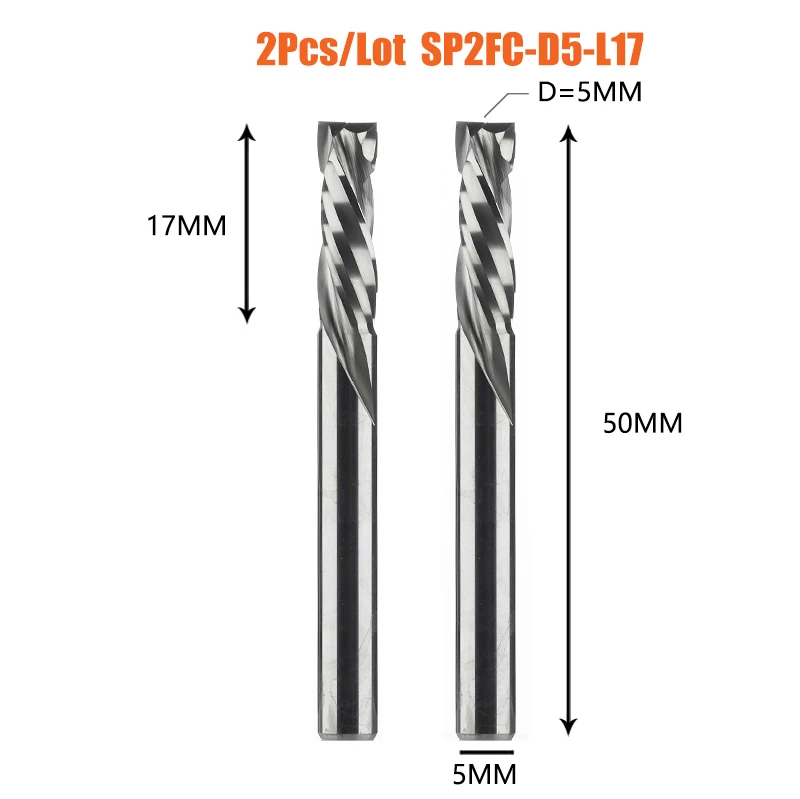 Dreanique 2 stks/partij CNC Twee Spiraal Fluiten Compressie End Mill Houtwerk UP & DOWN Carbide Frees Tool Router bit