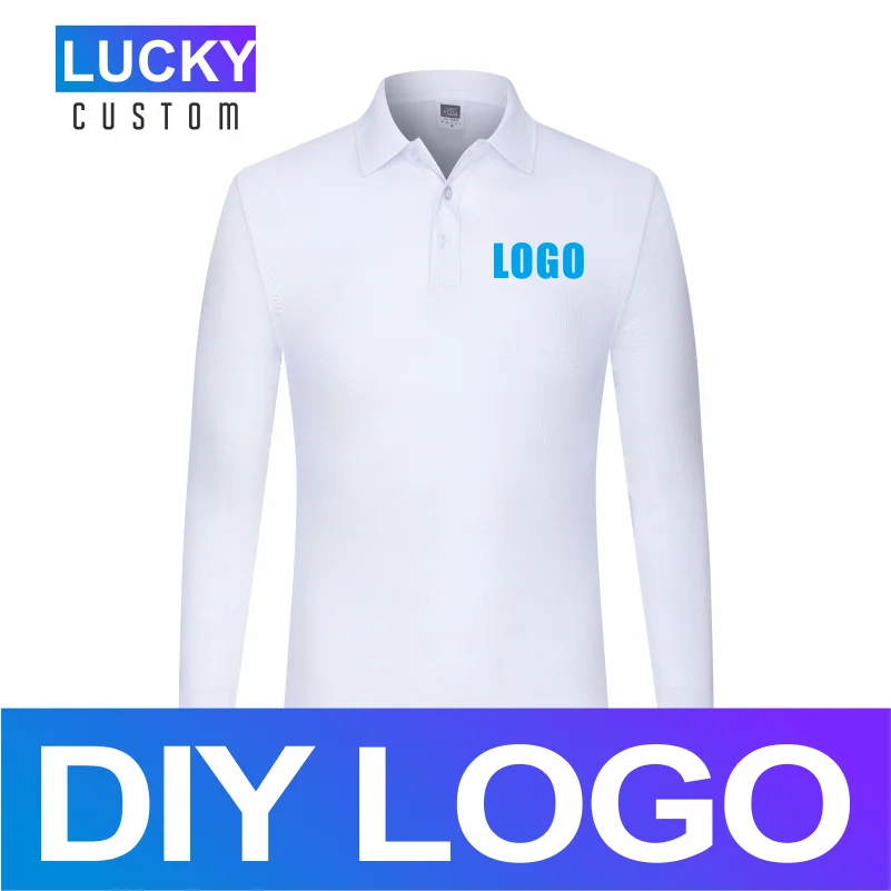 Men\'s Long-Sleeved Blouse Polo Shirt Custom Printed Embroidery Logo Business Casual Comfortable Lapel Overalls Lucky Custom 3Xl