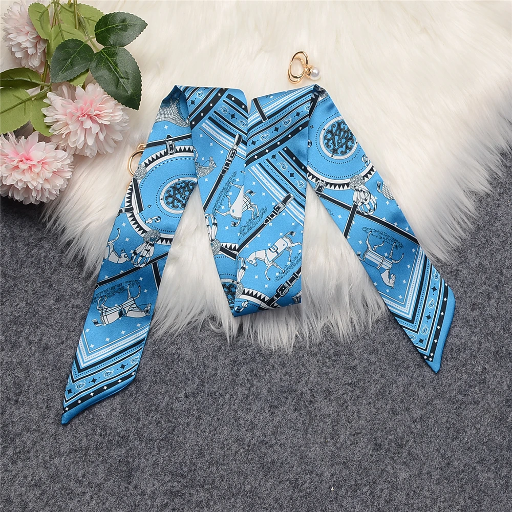 Luxury Horse Cloak Brand Scarf Fashion Design 100% Silk Scarf  Women Headwear Skinny Bag Hair Scarves Neckerchief