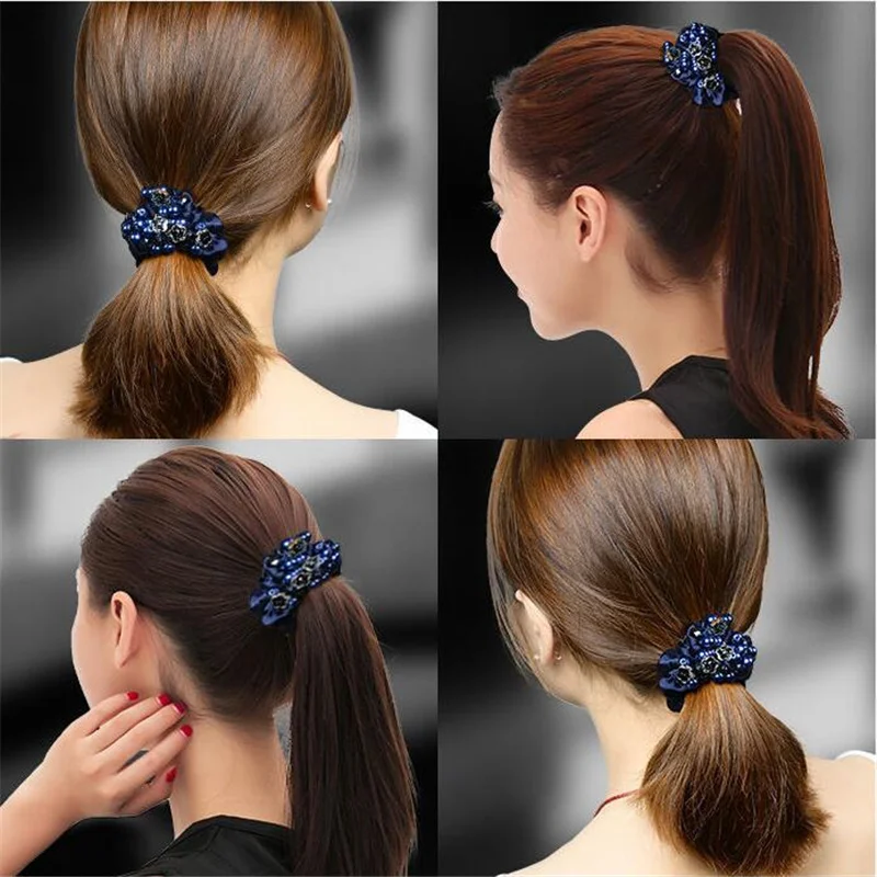 Elegante perla fiore Scrunchies donne ragazze elastici per capelli elastici accessori cravatta anello per capelli corda coda di cavallo copricapo