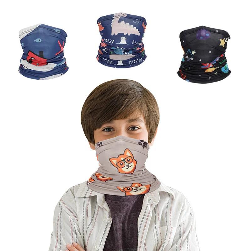 Cartoon Printed Scarf for Kids, Bandana, Neck Warmer, Gaiter, Face Shield, Outdoor, Multi-functional, Windproof, Anti-Dust Mask