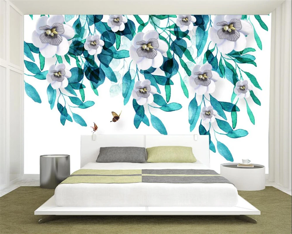 Custom wallpaper hand painted watercolor branches leaves rattan murals home decoration living room bedroom photos 3d wallpaper