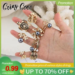 Cring Coco Gold Plated Jewelry Women's Pearl Ring 2021 Trend Ring with Pearls Plumeria Love Turtle Rings for Women Lady 2021