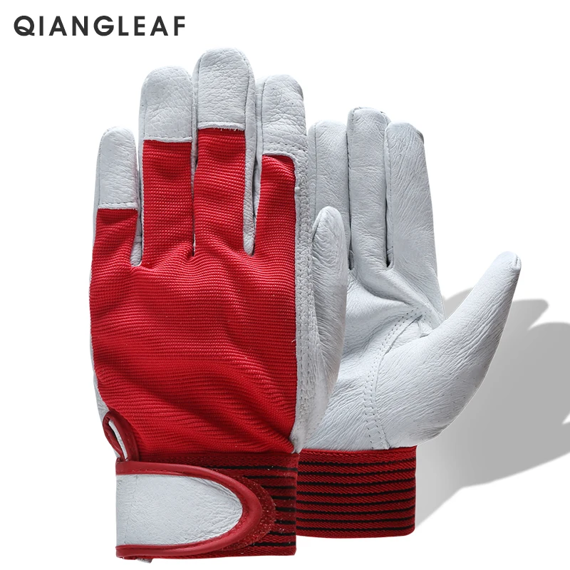 QIANGLEAF Brand Fashion Red Products Mechanic Leather Coated  Work Gloves Safety Industrial Working Protective Sport Glove 5163