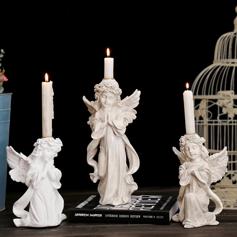 

European Praying Angel Candle Holder Resin Ornaments Wedding Scene Layout Figurines Decoration Candlelight Dinner Statue Crafts