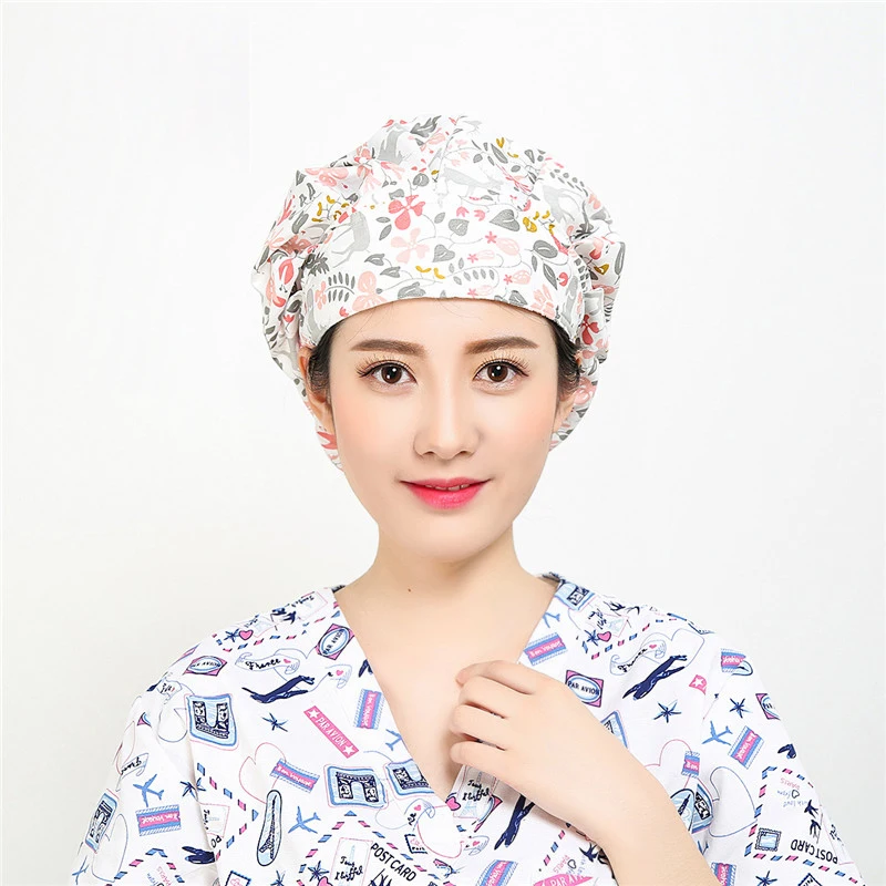 Unisex Cotton scrubs hat laboratorium sklep zoologiczny peeling Cap dla długich włosów pielęgniarki kapelusze dla kobiet akcesoria medyczne